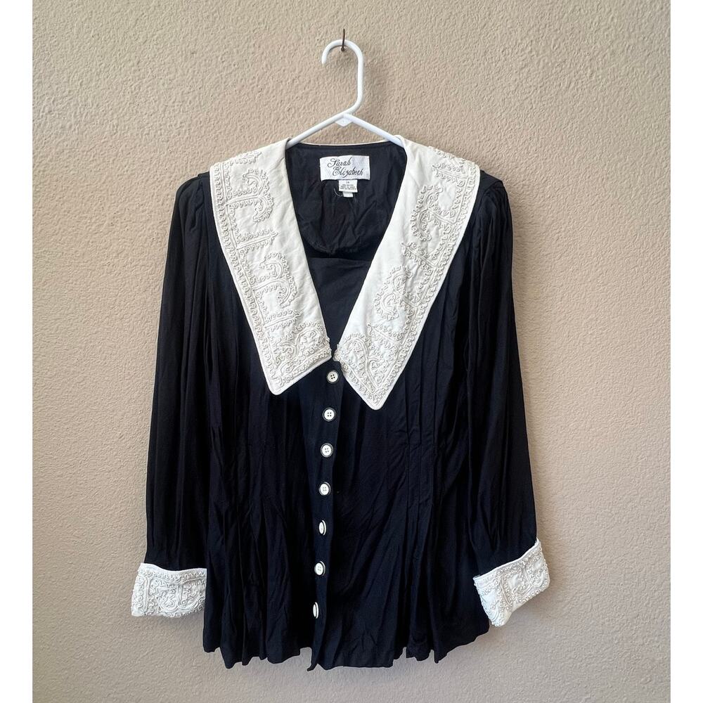 Vintage 1980's Sarah Elizabeth beaded wide collar top size 14